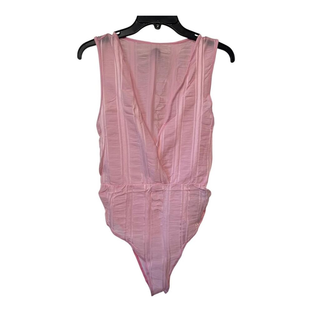 SHEIN Pink Sheer Ruched Super Stretchy Bodysuit Large